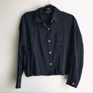 Button Down Black Croo Top Blouse